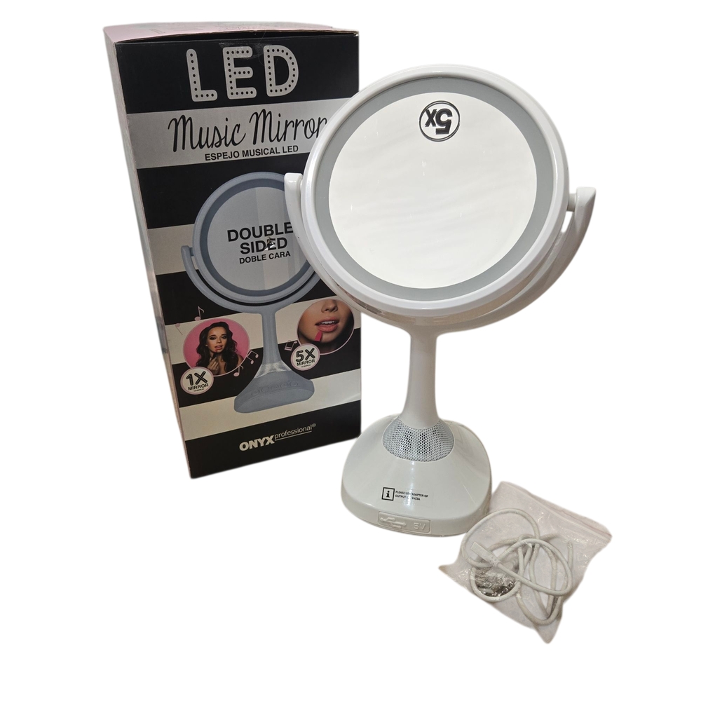 Onyx LED Music Mirror with Double Sided Magnification